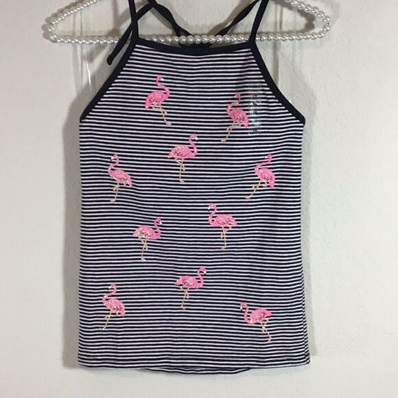 Justice Other - Justice Girl’s Flamingo Top Black White Stripe  Sparkle Flamingo Glitter Size 14